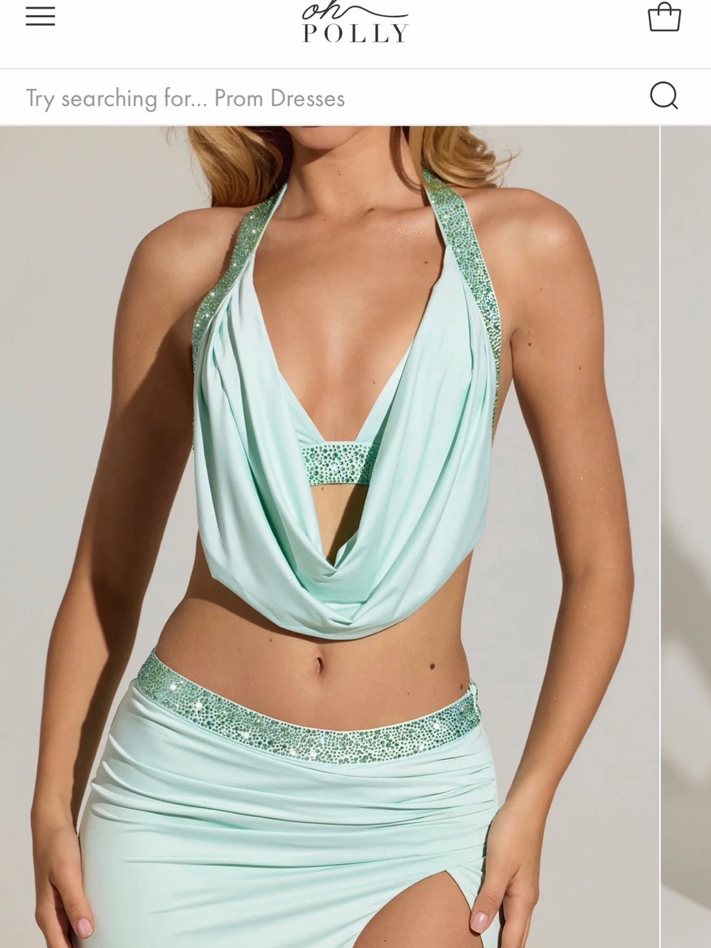 Oh Polly Deep Plunge Embellished Maxi Skirt Set - Picture 2 of 3